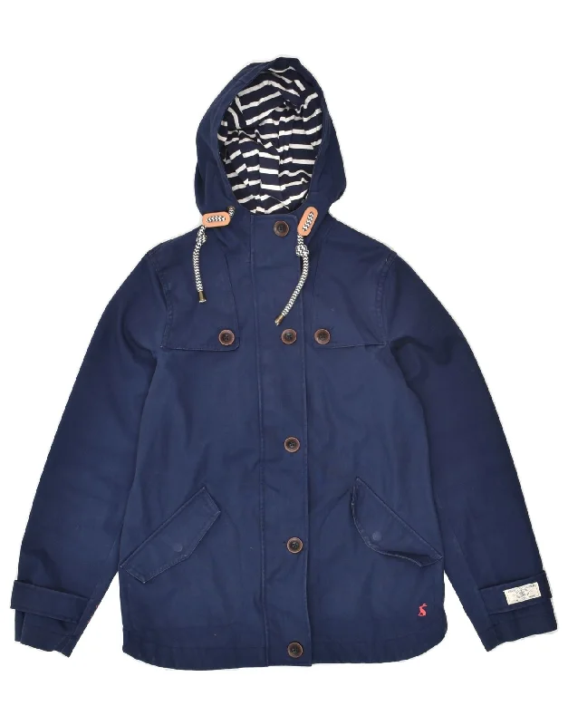 JOULES Womens Hooded Waterproof Jacket UK 6 XS Navy Blue Cotton Striped Jacket Polka Dot Jacket Floral Jacket