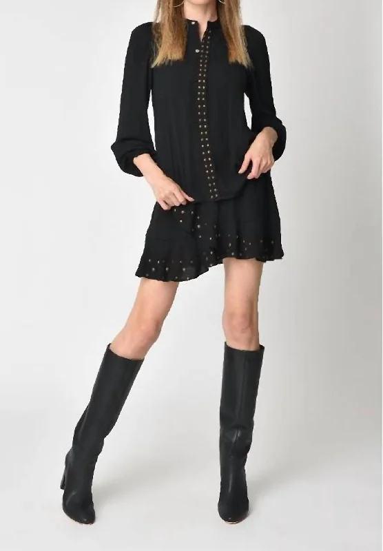 Studded Ruffle Trim Skirt In Black wool skirt sturdy