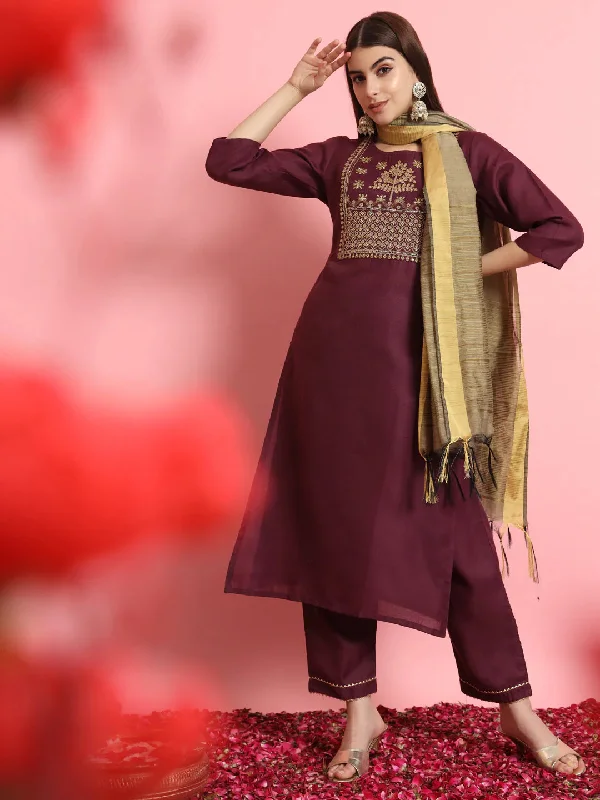 Purple Premium Designer Pant Suit With Embroidery Work Fashionable Work Pants