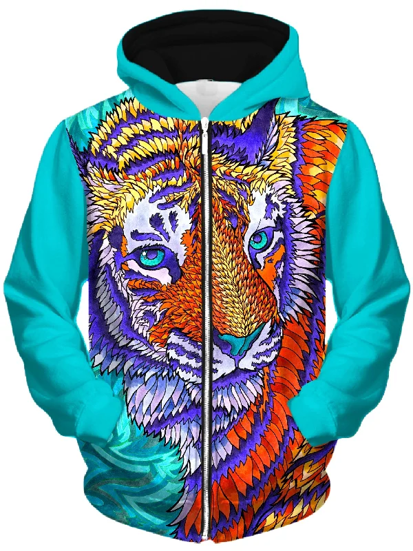 Telenergetic Tiger Unisex Zip-Up Hoodie Hoodie with Gradient Ombre Colorful