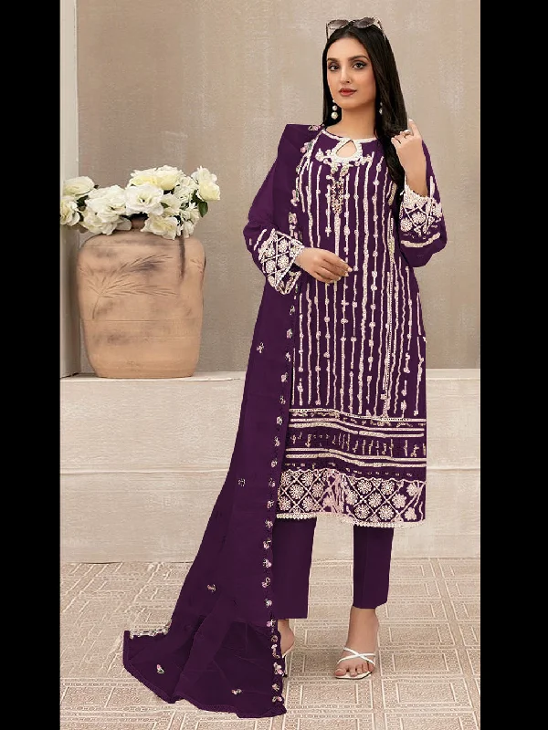 Purple Classy Designer Semi-Stitched Pant Suit With Embroidery Sequins Work Cozy Fitted Pants
