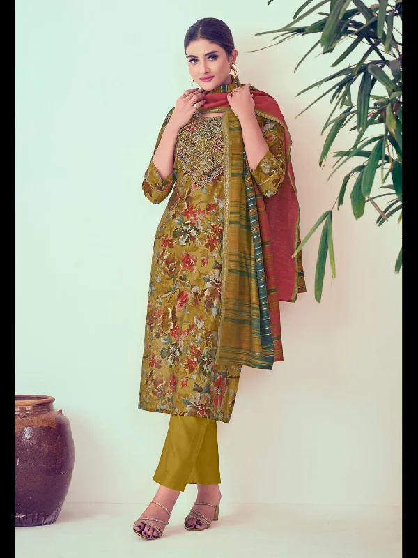 Green Designer Readymade Pant Suit With Printed Embroidery Work Stretch Fit Pants