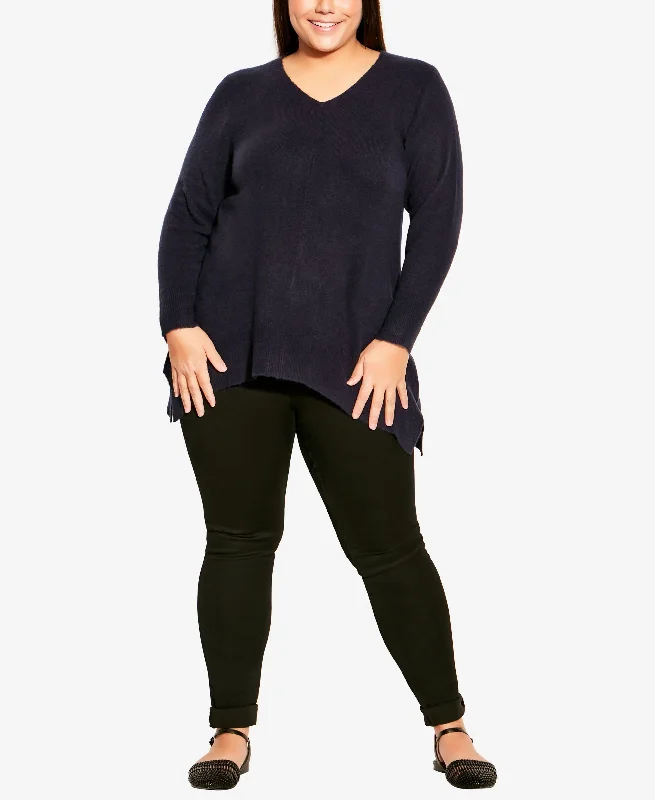 Plus Size Deep Valley V Neck Sweater Embroidered Appliqued Beaded