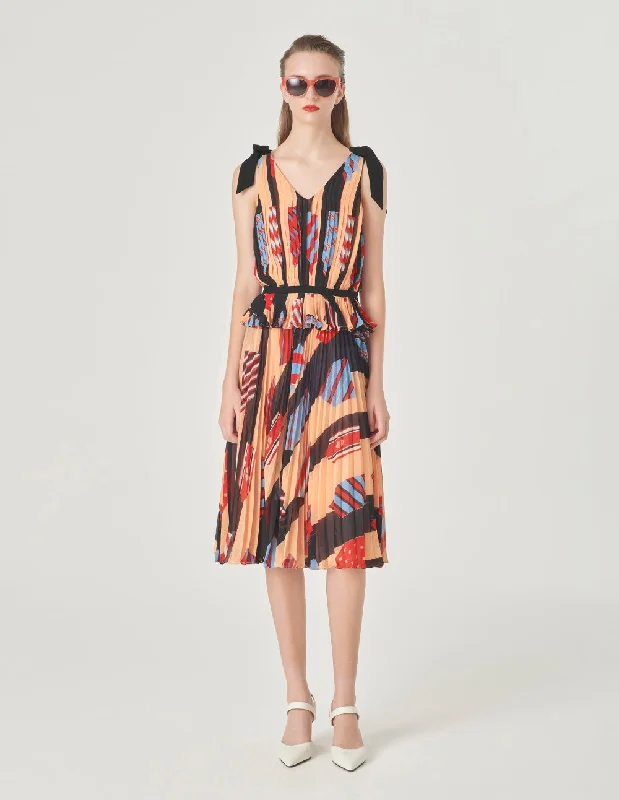 MARYLING Pleated Printed Skirt silk skirt sleek