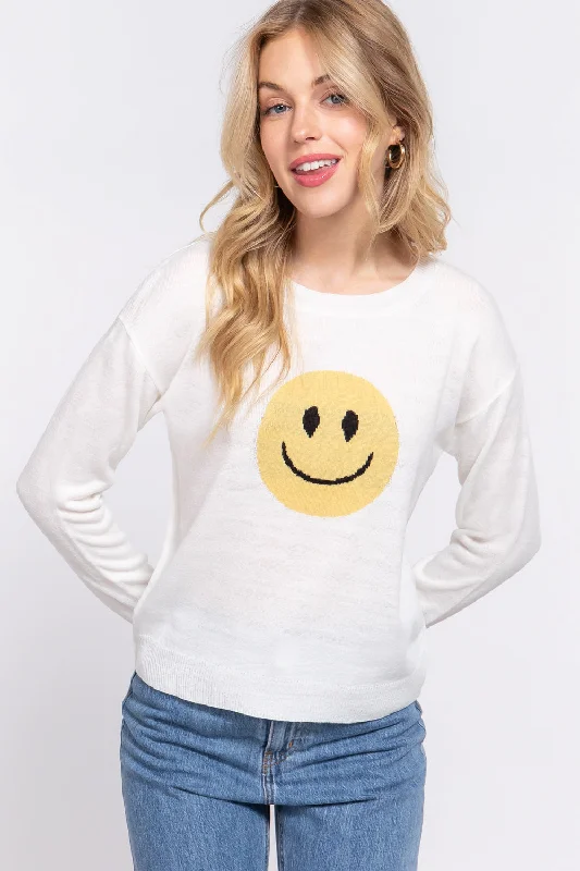 Jacquard Smiley Face Sweater Bright Pastel Dark