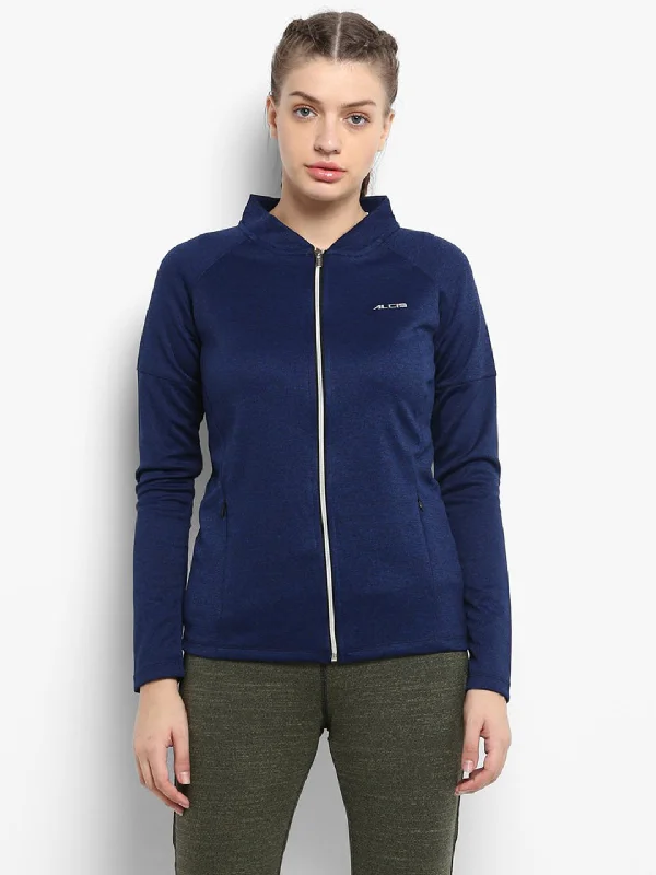 Alcis Women Navy Blue Solid Jackets Zippered Jacket Buttoned Jacket Snapped Jacket