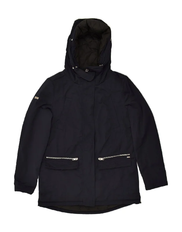 SUPERDRY Womens Hooded Windbreaker Jacket UK 12 Medium Navy Blue Polyester Cotton Fabric Linen Fabric Terry Fabric