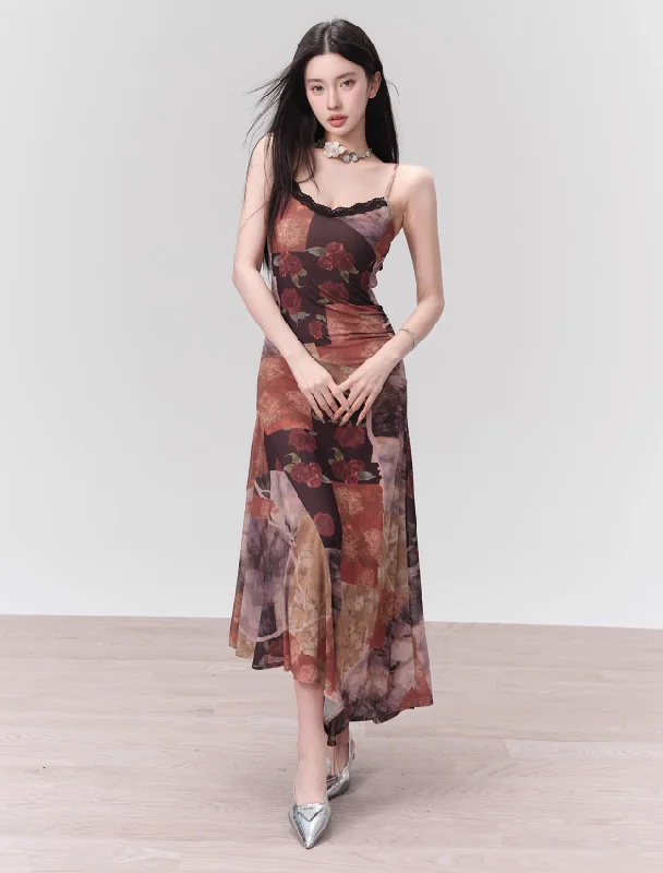 Retro Floral Romantic Rose Print Irregular Dress FRA0124 Tunics Chinos classic