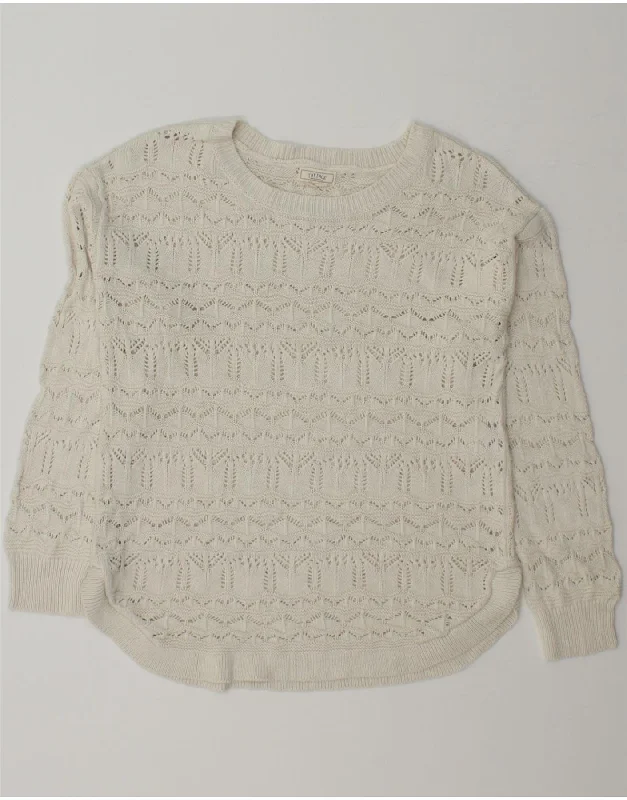 FAT FACE Womens Boat Neck Jumper Sweater UK 10 Small White Viscose Layered Multi-layer Single Layer