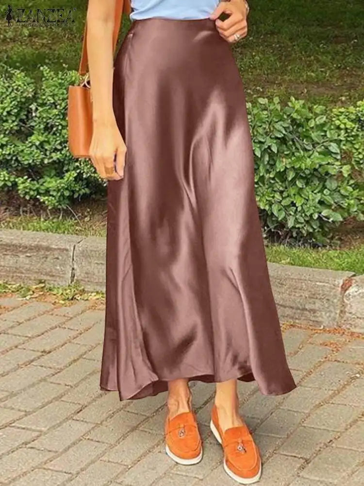 Woman Spring Autumn Satin Silk Skirt Work OL Back Zipper Faldas Saia Jupe Elegant Casual Party Solid Sundress 2023 cashmere skirt fine