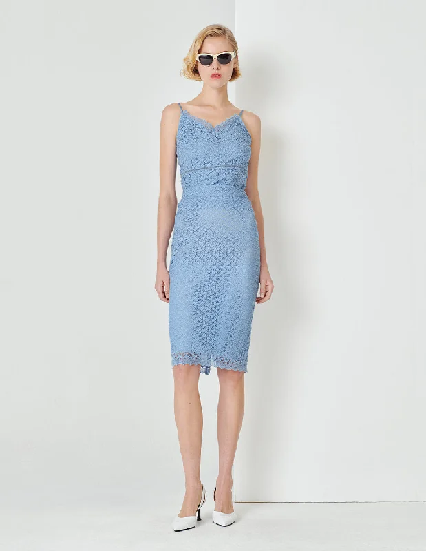 MARYLING Water Wave Blue Straight Body Package Hip Lace Skirt modal blend skirt