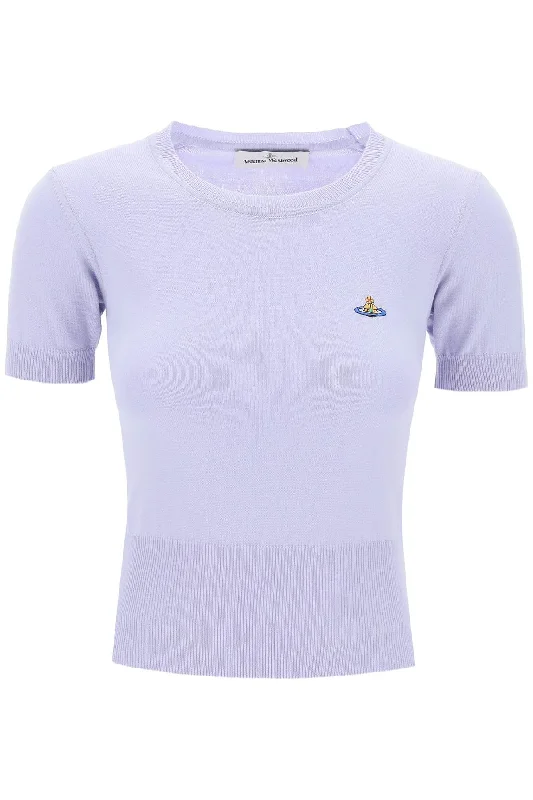Bea Short-sleeve Sweater With Orb Embroidery  - Purple Thin Thick Dense