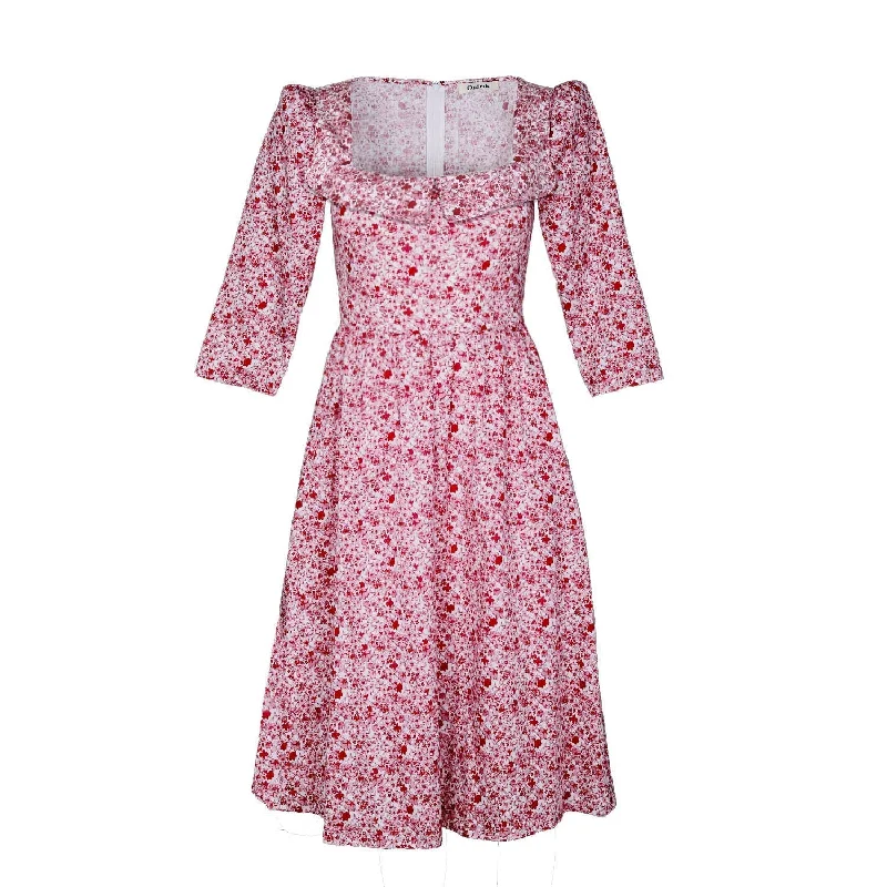 Marisol Dress / Pink + Milkly White Liberty Floral Cotton Elegant Long Evening