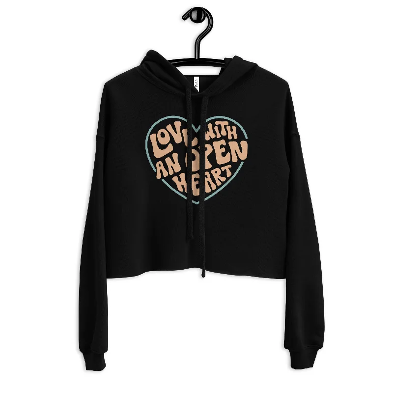 Love With An Open Heart — Crop Hoodie Hoodie with Drawcord Adjustable Secure