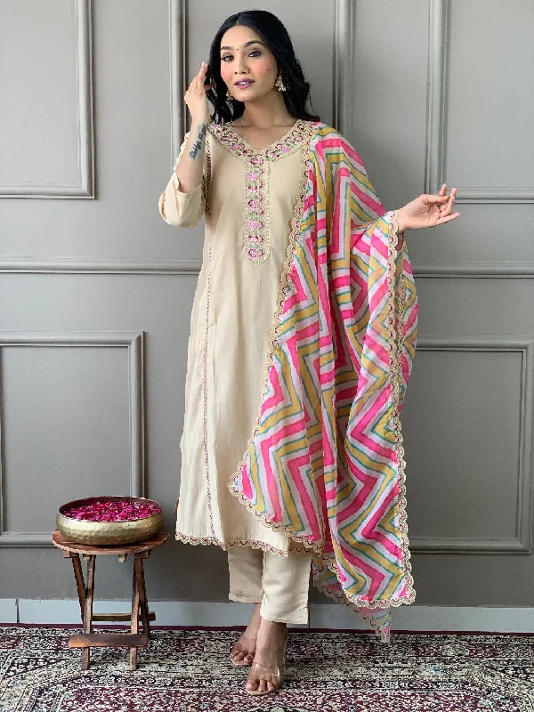 Beige Designer Party Wear Readymade Pant Suit With Printed Embroidery Work Cozy Maternity Pants