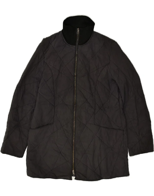 LONDON FOG Womens Quilted Jacket UK 16 Large Black Polyester Zippered Jacket Buttoned Jacket Snapped Jacket