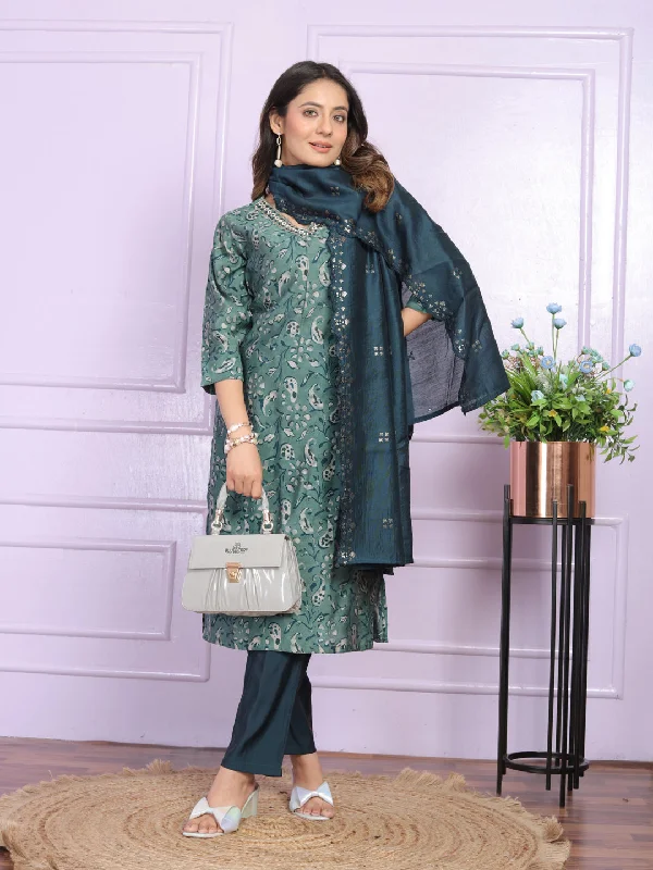 Rama Green Readymade Designer Pant Suit With Hand Work Trendy Palazzo Pants