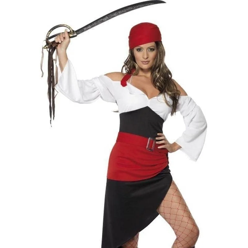 Sassy Pirate Wench Costume With Skirt Adult Black Red White linen skirt natural