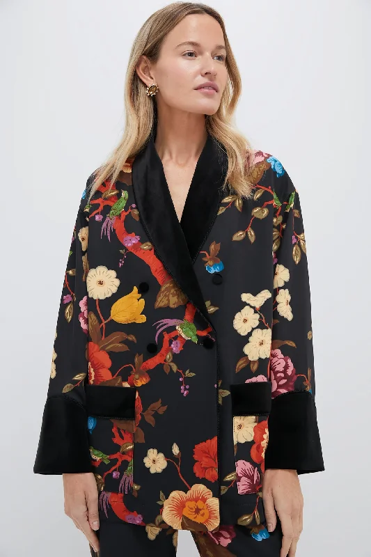 Baroque Floral Smoking Jacket Denim Jacket Leather Jacket Suede Jacket