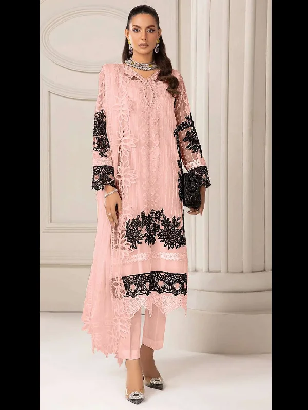 Pink Georgette Trendy Designer Semi-Stitched Pant Suit With Prittified Embroidery Work Comfortable Wide-Leg Pants