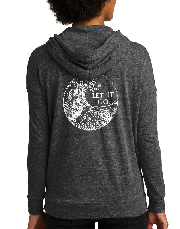 Women's Let It Go Eco-Jersey Full Zip Hoodie Hoodie with Hem Fringe Bohemian Relaxed