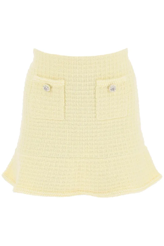 Self portrait "knitted mini skirt with jewel buttons SS24 166SK Y YELLOW leather skirt bold