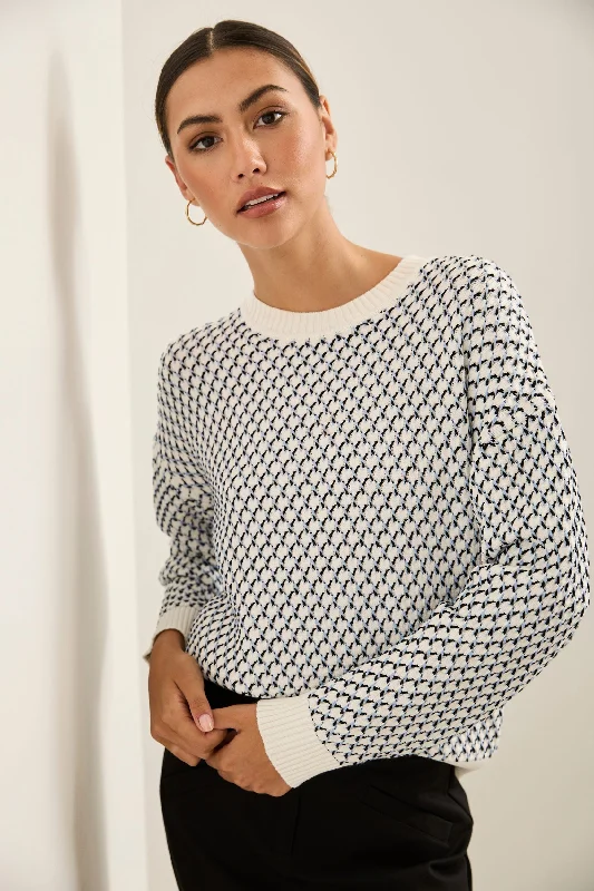 Textured Crew Neck Sweater Stretchy Elastic Breathable