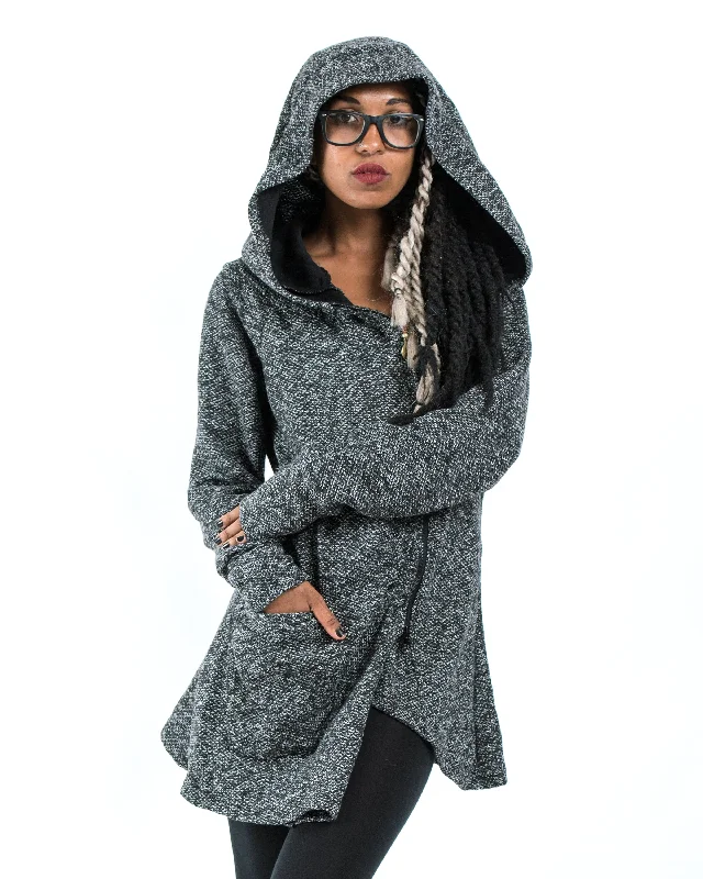 Diagonal Zip Up Long Sweater Jacket in Gray Faux Fur Fabric Real Fur Fabric Shearling Fabric