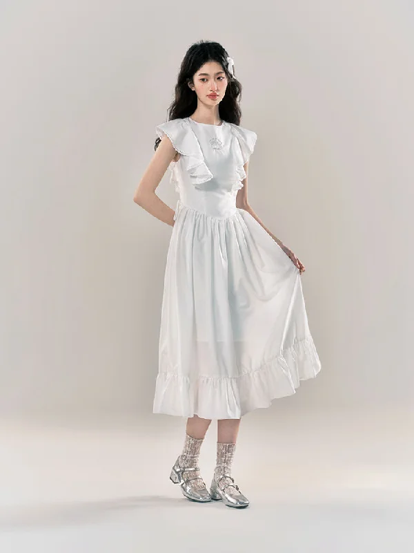 Ruffle Sleeve Waist Switch Sweet Dress YOO0049 Tunics Canvas sturdy