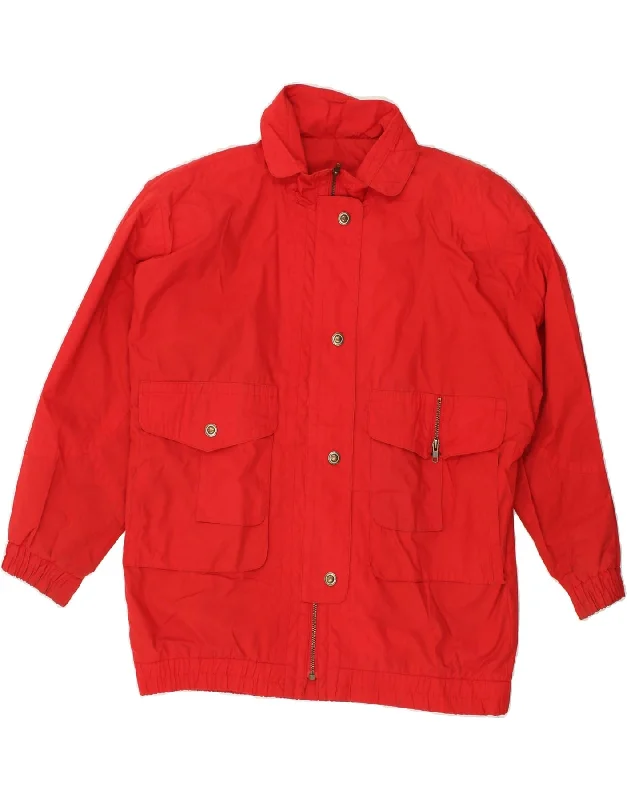 LONDON FOG Womens Oversized Utility Jacket UK 14 Medium Red Welt Pockets Slit Pockets Flap Pockets