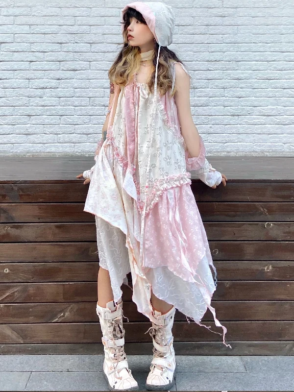 Retro Romantic Splicing Irregular Artistic Suspender Dress SHC0017 Tunics Bestseller popular