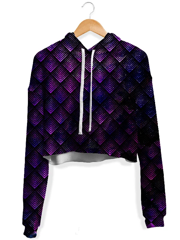 Galactic Dragon Scale Purple Fleece Crop Hoodie Graphic Hoodie Design Print