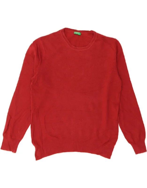 BENETTON Womens Crew Neck Jumper Sweater UK 14 Medium Red Boxy Sweater Fitted Sweater A-Line