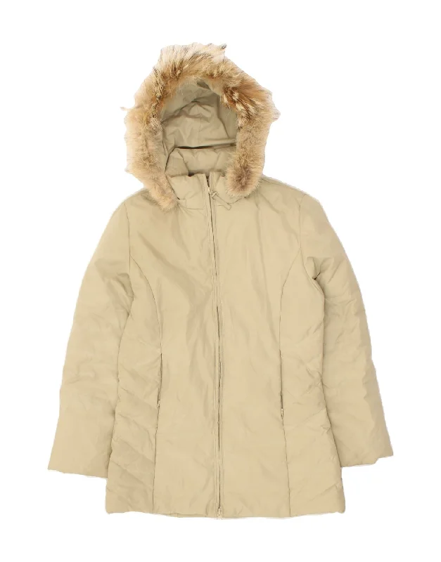 SERGIO TACCHINI Womens Hooded Padded Jacket UK 12 Medium Beige Corduroy Jacket Velvet Jacket Brocade Jacket