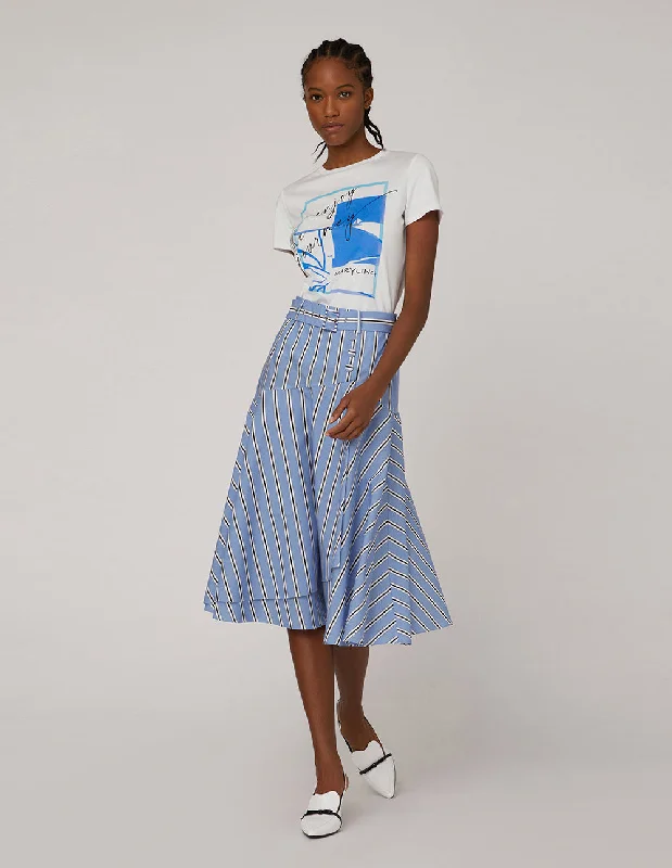 MARYLING Blue white striped asymmetrical skirt silk skirt lustrous