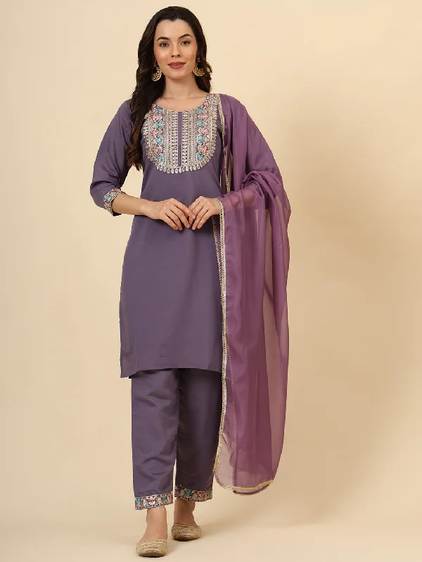 Purple Designer Readymade Pant Suit With Designer Embroidery Work Fashionable Jogger Pants