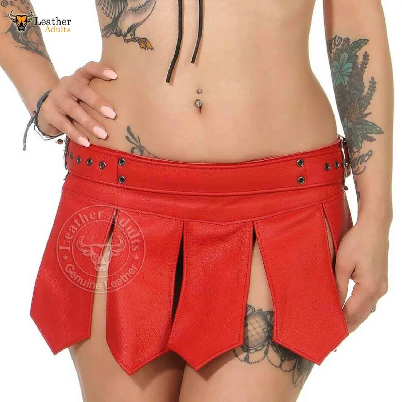 Womens Red Sexy LAMBS LEATHER Mini Skirt Genuine Leather Kilt Gladiator Skirt Kilt All Sizes silk skirt smooth