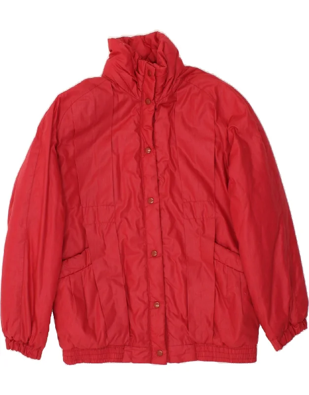 VINTAGE Womens Padded Jacket UK 14 Large Red Cotton Fabric Linen Fabric Terry Fabric