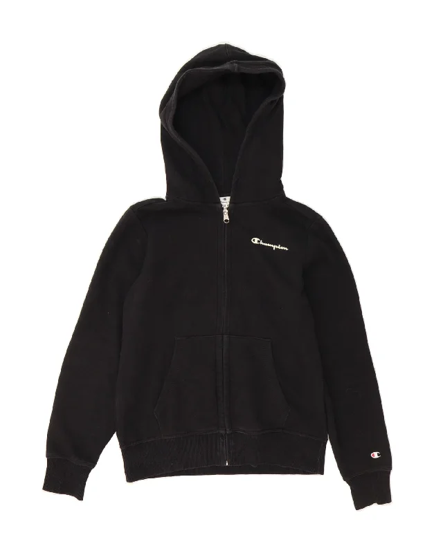 CHAMPION Womens Zip Hoodie Sweater UK 12 Medium Black Cotton Elegant Classic Vintage