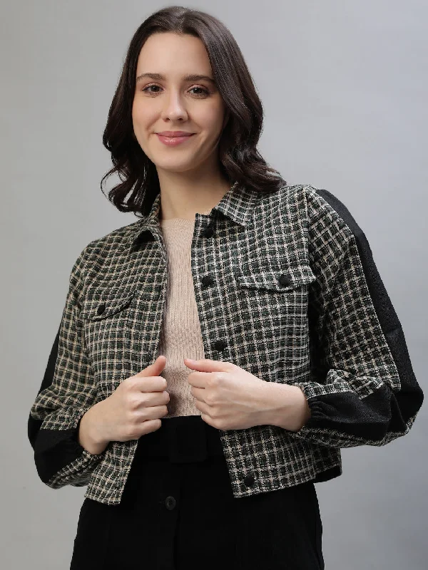 Iconic Women Multi Checked Collar Jacket Embroidered Jacket Appliqued Jacket Beaded Jacket