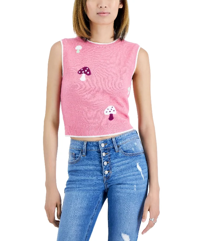 Juniors' Mushrooms Sweater Vest High Neck Crew Neck V-Neck
