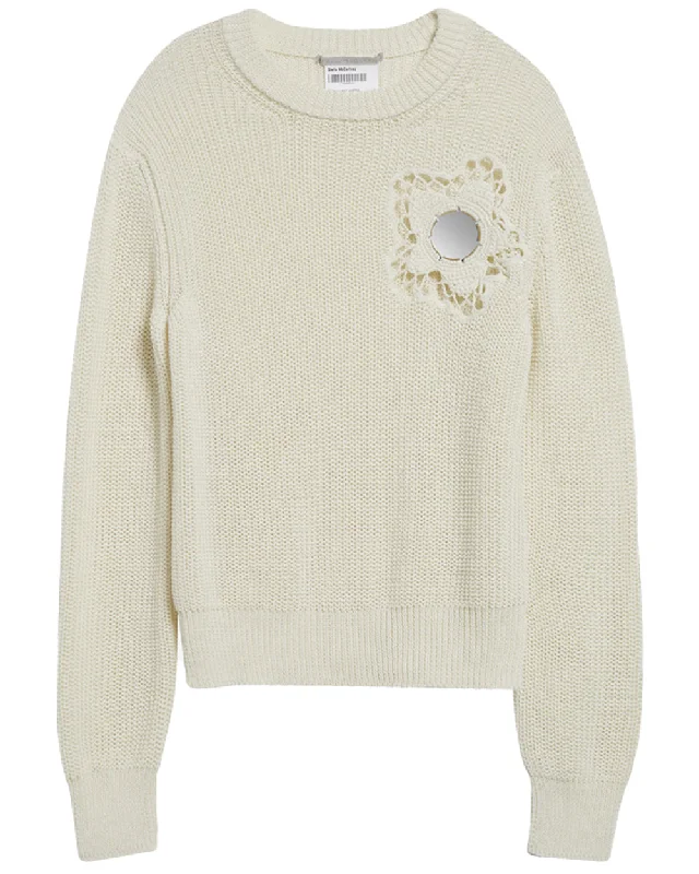 Cream Knit Mirrors Sweater Boat Neck Shawl Collar Notched Collar
