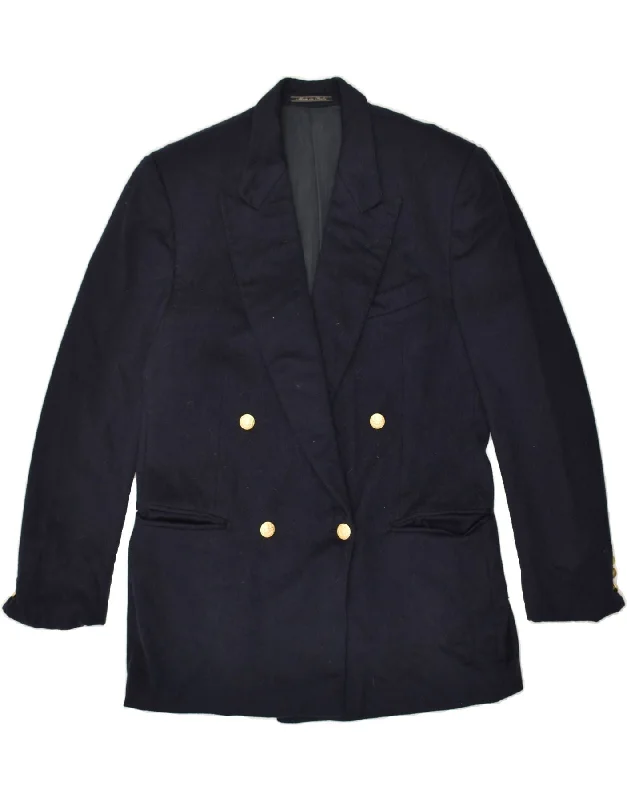 NINO Womens Double Breasted Blazer Jacket IT 48 XL Navy Blue Wool Boat Neck Shawl Collar Notched Collar