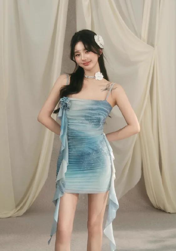 Sexy Blue Tight Dress with Rose Motif BBB0044 Turtleneck Warm Winter