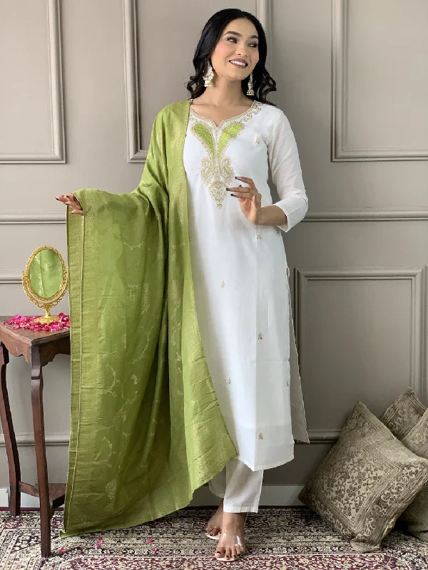 White Designer Readymade Pant With Printed Embroidery Work Soft Stretch Pants
