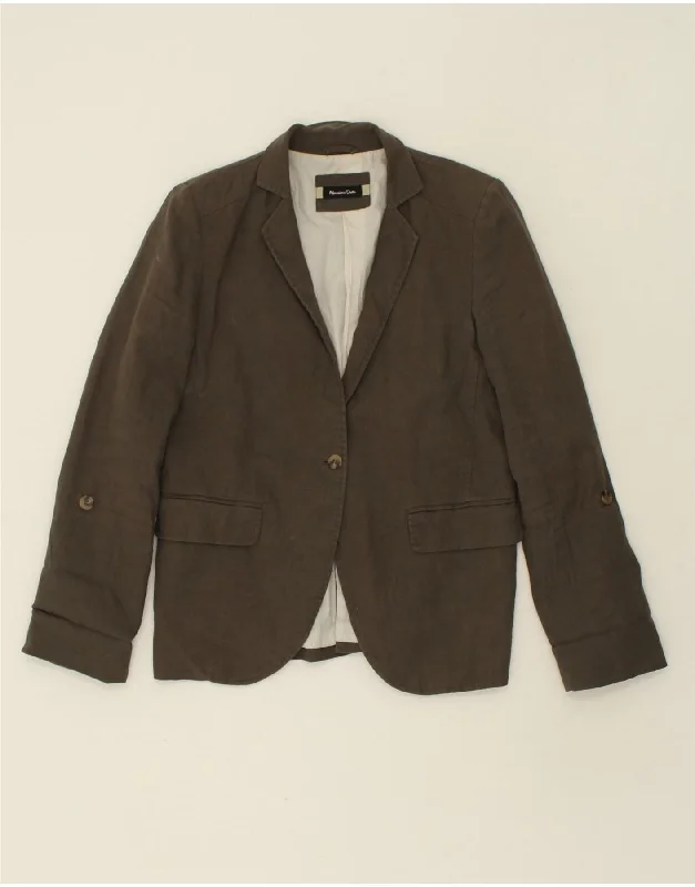 MASSIMO DUTTI Womens 1 Button Blazer Jacket UK 14 Medium Grey Cotton Hooded Jacket Caped Jacket Shawl Collar Jacket