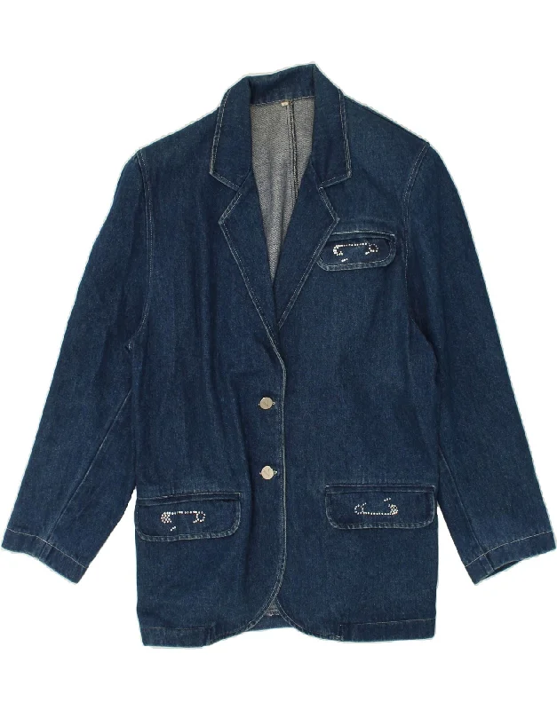 VINTAGE Womens Denim 2 Button Blazer Jacket UK 18 XL Blue Wool Jacket Cashmere Jacket Tweed Jacket