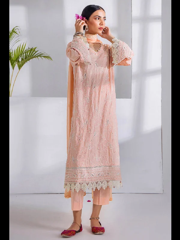 Peach Classy Designer Semi-Stitched Pant Suit With Embroidery Work Soft Stretch Leggings
