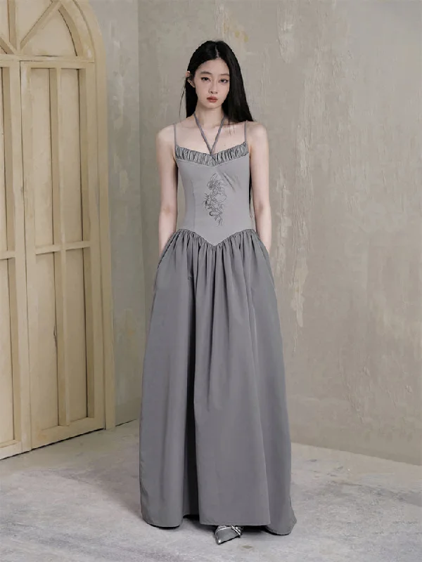 Dragon Embroidery Halter Neck Long Dress SAL0026 Tunics Vintage classic