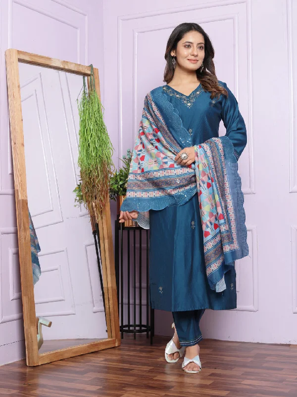 Blue Readymade Designer Pant Suit With Hand Work High-Waist Yoga Pants